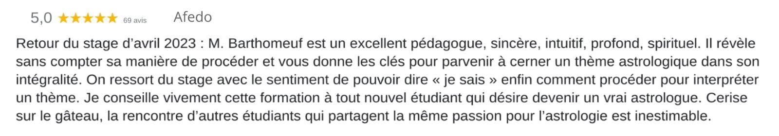 Avis Google sur les Stages d'Astrologie de François Barthomeuf